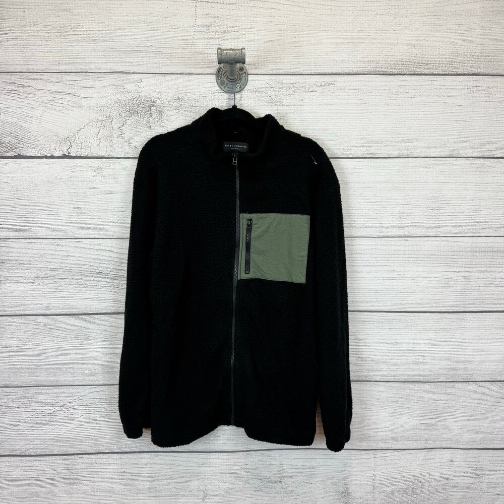 No Boundaries Men's Black Sherpa Oversized Fit Zip Up Jacket Size Medium